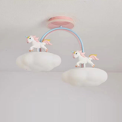 現代的でクリエイティブなユニコーンクラウド樹脂アクリルアイアンLEDセミフラッシュマウントシーリングライト寝室用