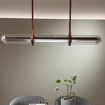 Contemporary Creative Cylindrical Glass Belt LED Island Light Chandelier For Dining Room
