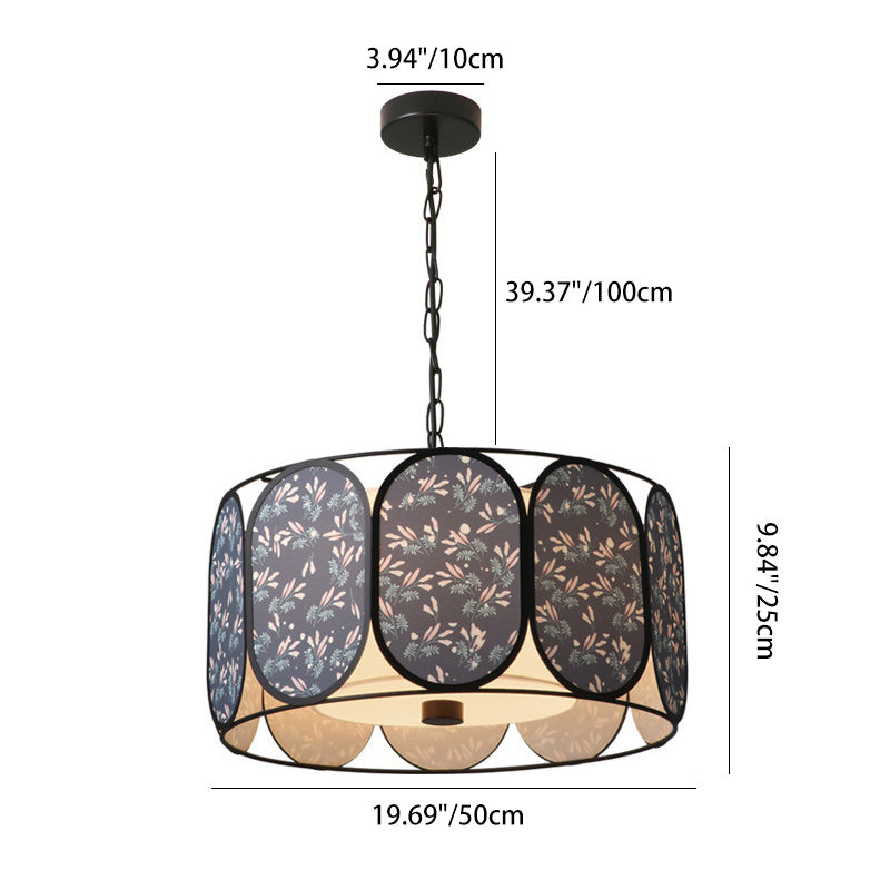 Traditional French Elliptical Column Fabric Iron 5-Light Chandelier For Living Room