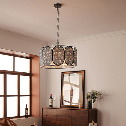 Traditional French Elliptical Column Fabric Iron 5-Light Chandelier For Living Room