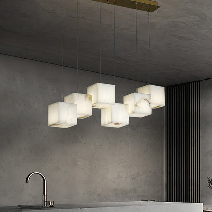 Modern Minimalist Square Stainless Steel Marble 6/8/10 Light Chandelier For Dining Room