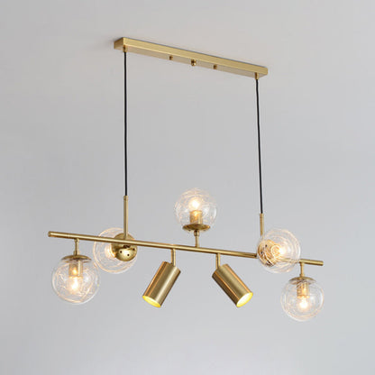Contemporary Luxury Horizontal Linear Cylindrical Iron Glass 7-Light Island Light Chandelier For Dining Room