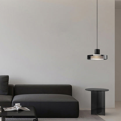 Modern Minimalist Cylindrical Iron Glass LED Pendant Light For Bedroom