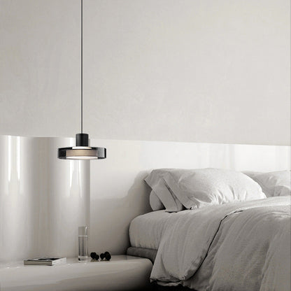 Modern Minimalist Cylindrical Iron Glass LED Pendant Light For Bedroom