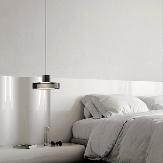 Modern Minimalist Cylindrical Iron Glass LED Pendant Light For Bedroom