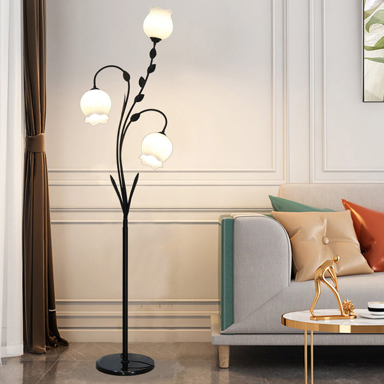 Modern Minimalist Flower-Shaped Iron Glass 3-Light Standing Floor Lamp For Living Room
