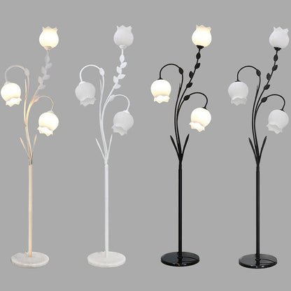 Modern Minimalist Flower-Shaped Iron Glass 3-Light Standing Floor Lamp For Living Room