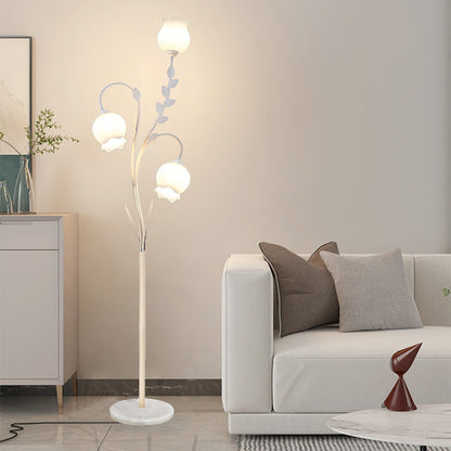 Modern Minimalist Flower-Shaped Iron Glass 3-Light Standing Floor Lamp For Living Room