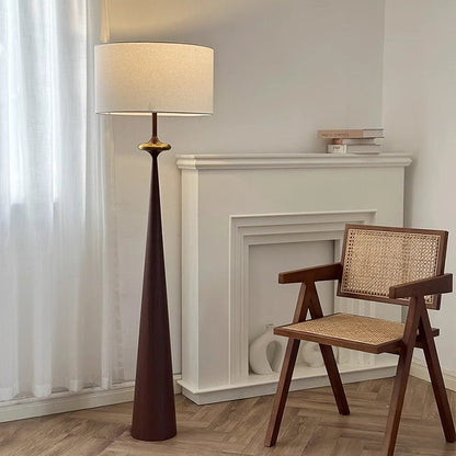 Traditional Japanese Cylindrical Conical Iron Fabric 1-Light Standing Floor Lamp For Living Room