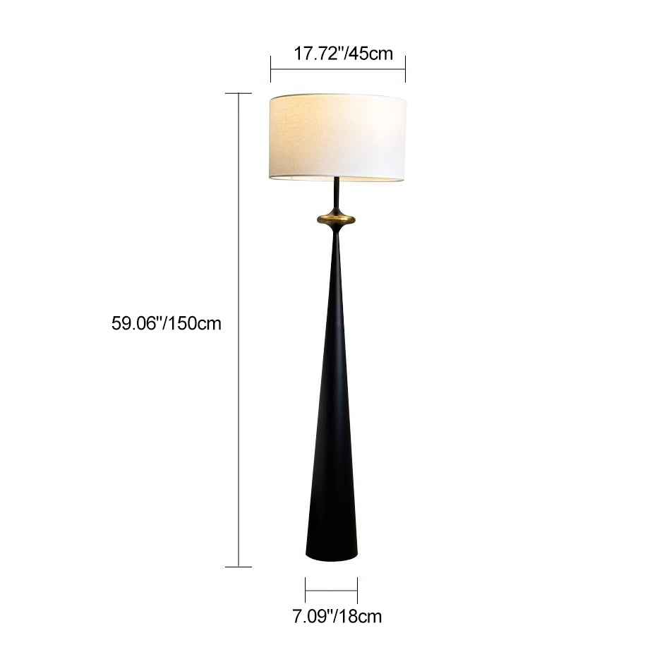 Traditional Japanese Cylindrical Conical Iron Fabric 1-Light Standing Floor Lamp For Living Room