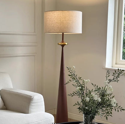 Traditional Japanese Cylindrical Conical Iron Fabric 1-Light Standing Floor Lamp For Living Room