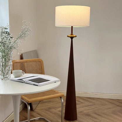 Traditional Japanese Cylindrical Conical Iron Fabric 1-Light Standing Floor Lamp For Living Room