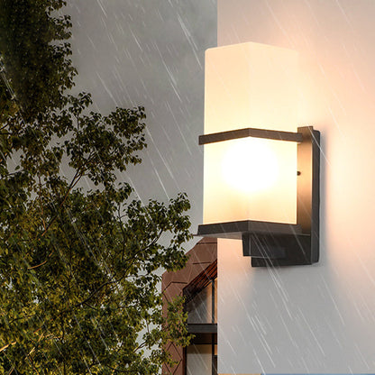 Traditional Japanese Waterproof Outdoor Rectangle Iron Acrylic 1-Light Wall Scone Lamp For Garden