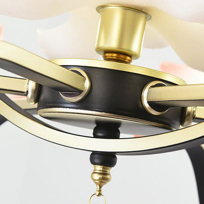 Traditional Chinese Lotus-shaped Round Spherical Iron Acrylic 1/3/5/7 Light Chandelier For Bedroom