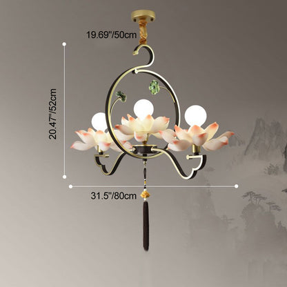 Traditional Chinese Lotus-shaped Round Spherical Iron Acrylic 1/3/5/7 Light Chandelier For Bedroom