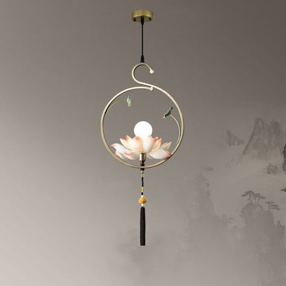 Traditional Chinese Lotus-shaped Round Spherical Iron Acrylic 1/3/5/7 Light Chandelier For Bedroom