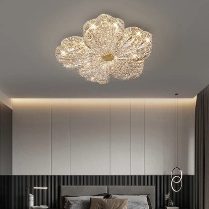 Contemporary Luxury Flower-Shaped Iron Resin LED Flush Mount Ceiling Light For Bedroom