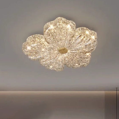 Contemporary Luxury Flower-Shaped Iron Resin LED Flush Mount Ceiling Light For Bedroom