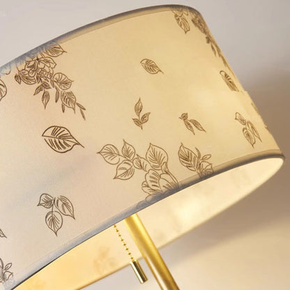 Traditional Japanese Cylindrical Round Iron White Wax Wood Fabric 2-Light Table Lamp For Bedroom