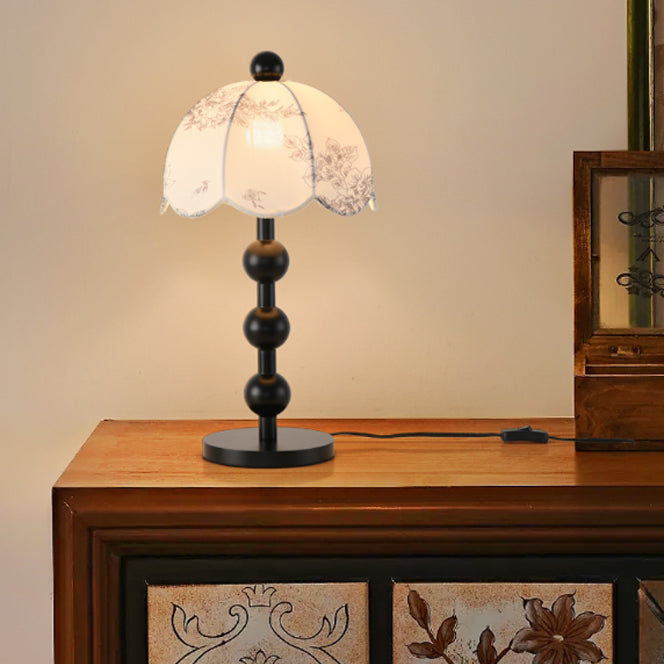 Traditional Chinese Spherical Cylindrical Wooden Fabric 1- Light Table Lamp For Bedroom