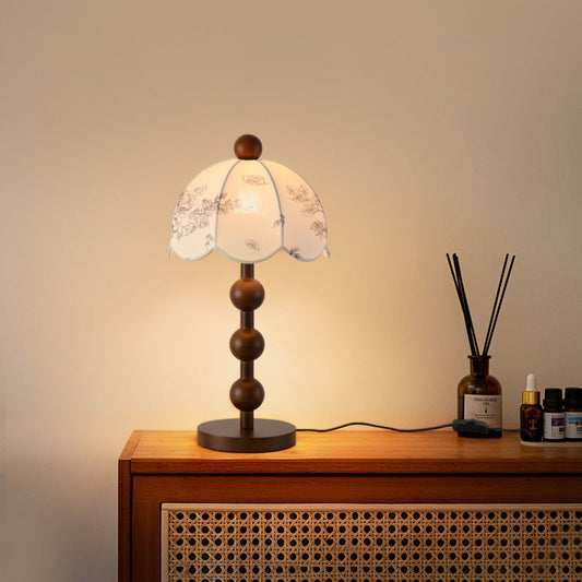 Traditional Chinese Spherical Cylindrical Wooden Fabric 1- Light Table Lamp For Bedroom