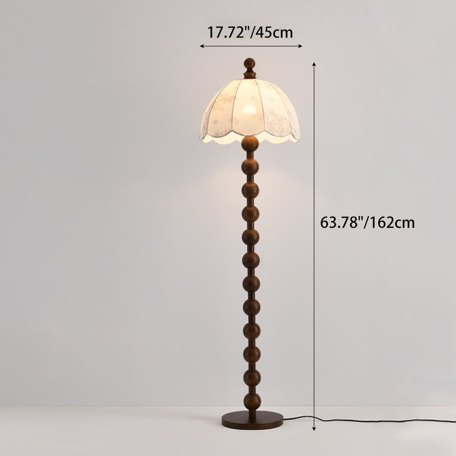 Traditional Chinese Spherical Cylindrical Wooden Fabric 1-Light Standing Floor Lamp For Living Room