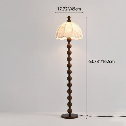 Traditional Chinese Spherical Cylindrical Wooden Fabric 1-Light Standing Floor Lamp For Living Room
