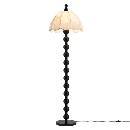 Traditional Chinese Spherical Cylindrical Wooden Fabric 1-Light Standing Floor Lamp For Living Room