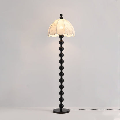 Traditional Chinese Spherical Cylindrical Wooden Fabric 1-Light Standing Floor Lamp For Living Room