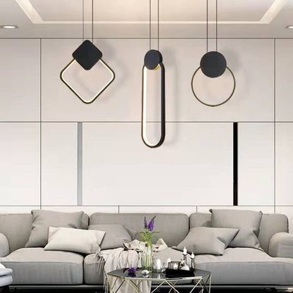 Modern Minimalist Spherical Circular Oval Rhombus Aluminum Iron LED Pendant Light For Bedroom