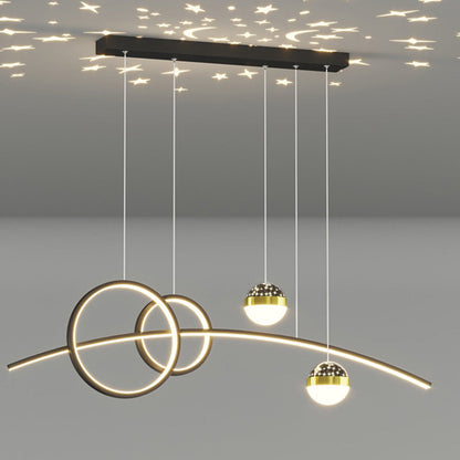 Modern Minimalist Spherical Round Aluminum Silicone Iron Acrylic LED Island Light Chandelier For Dining Room
