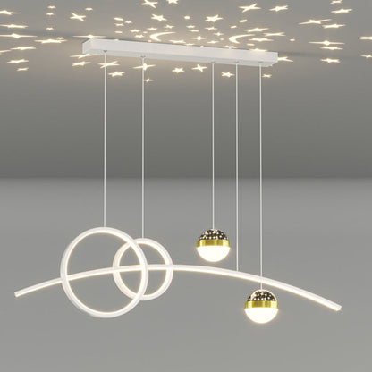 Modern Minimalist Spherical Round Aluminum Silicone Iron Acrylic LED Island Light Chandelier For Dining Room