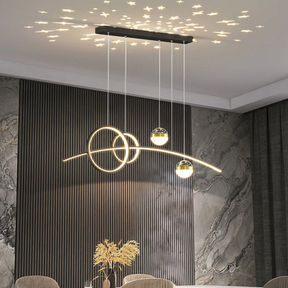 Modern Minimalist Spherical Round Aluminum Silicone Iron Acrylic LED Island Light Chandelier For Dining Room