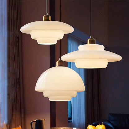 Modern Minimalist Flying Saucer-Shaped Spherical Round Iron Glass 1-Light Pendant Light For Dining Room