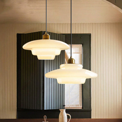 Modern Minimalist Flying Saucer-Shaped Spherical Round Iron Glass 1-Light Pendant Light For Dining Room
