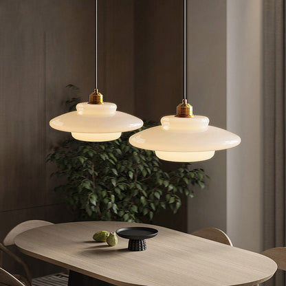 Modern Minimalist Flying Saucer-Shaped Spherical Round Iron Glass 1-Light Pendant Light For Dining Room