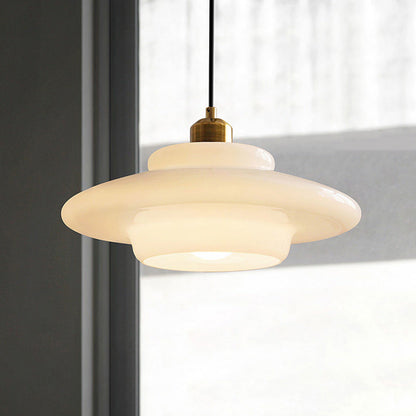 Modern Minimalist Flying Saucer-Shaped Spherical Round Iron Glass 1-Light Pendant Light For Dining Room
