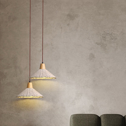 Traditional French Sector Round Cement Wooden 1-Light Pendant Light For Living Room