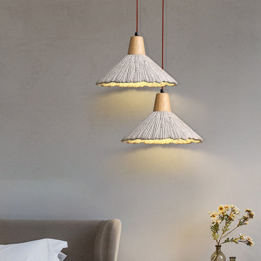 Traditional French Sector Round Cement Wooden 1-Light Pendant Light For Living Room