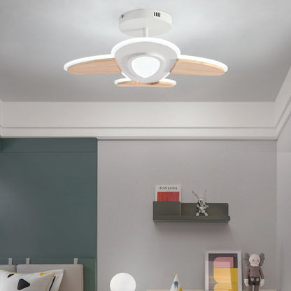 Contemporary Creative Kid Aircraft-Shaped Round Iron Aluminum Acrylic Wooden LED Semi-Flush Mount Ceiling Light For Bedroom