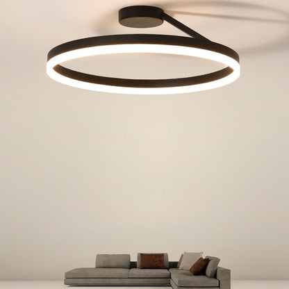 Modern Minimalist Round Aluminum Iron Acrylic LED Semi-Flush Mount Ceiling Light For Bedroom
