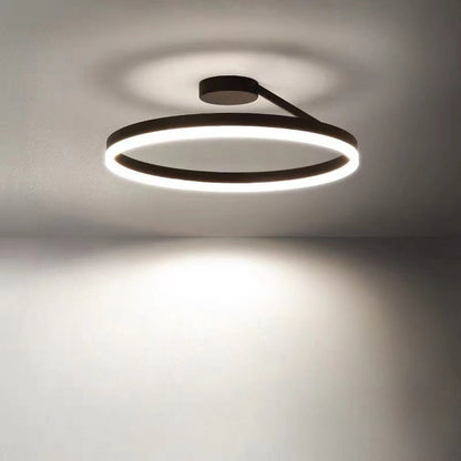 Modern Minimalist Round Aluminum Iron Acrylic LED Semi-Flush Mount Ceiling Light For Bedroom