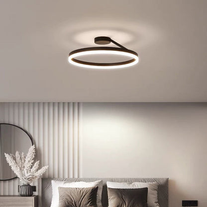 Modern Minimalist Round Aluminum Iron Acrylic LED Semi-Flush Mount Ceiling Light For Bedroom