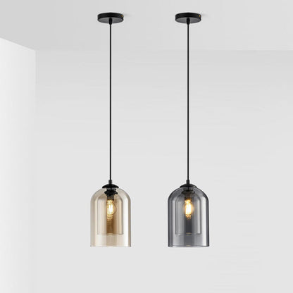 Modern Minimalist Cylindrical Round Iron Glass 1-Light Pendant Light For Bedroom