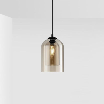 Modern Minimalist Cylindrical Round Iron Glass 1-Light Pendant Light For Bedroom
