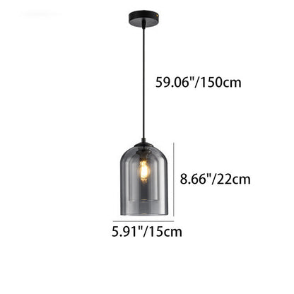 Modern Minimalist Cylindrical Round Iron Glass 1-Light Pendant Light For Bedroom