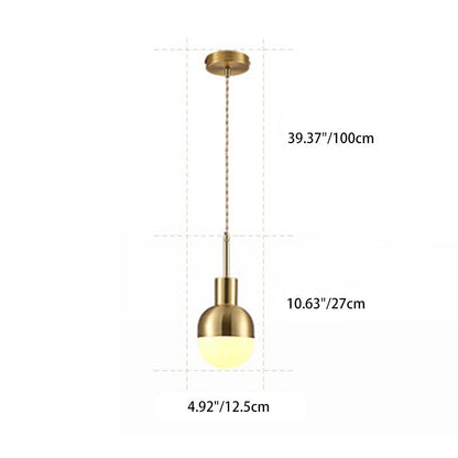 Modern Minimalist Round Spherical Copper Glass 1-Light Pendant Light For Living Room