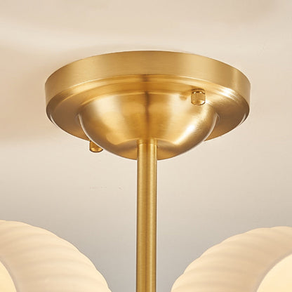 Modern Minimalist Round Spherical Copper Glass 4/6 Light Semi-Flush Mount Ceiling Light For Living Room