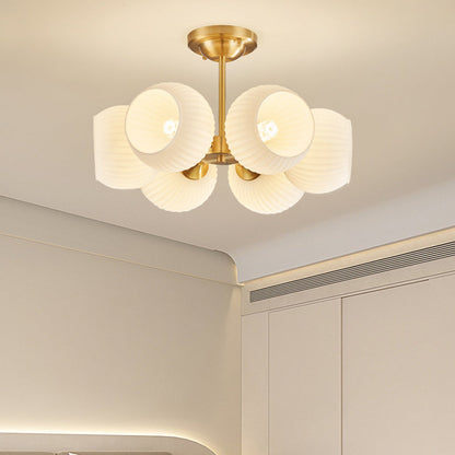 Modern Minimalist Round Spherical Copper Glass 4/6 Light Semi-Flush Mount Ceiling Light For Living Room
