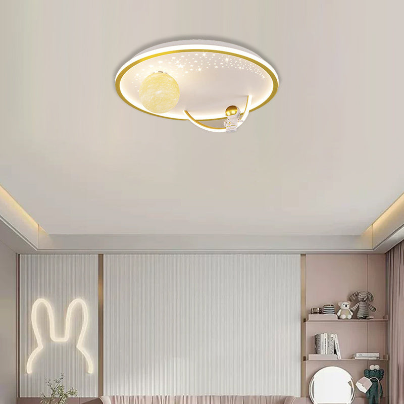 Contemporary Creative Kid Spherical Round Iron Glass Acrylic LED Flush Mount Ceiling Light For Bedroom